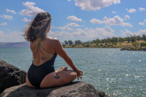 woman at a lake